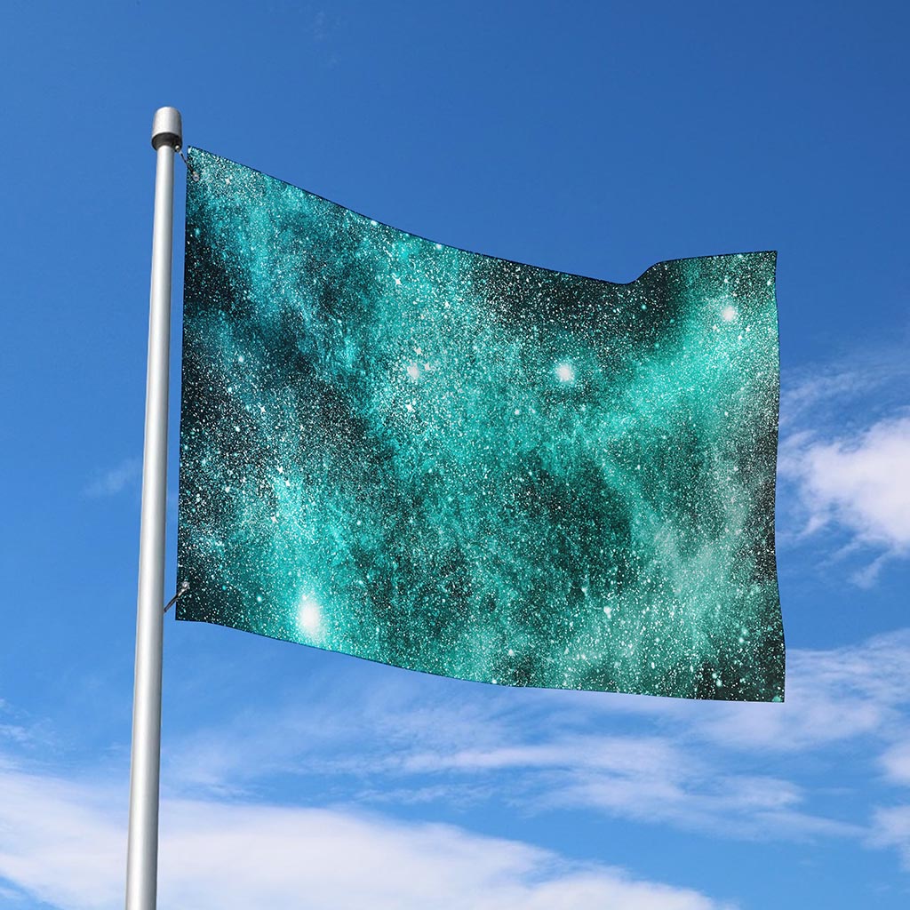 Teal Stardust Galaxy Space Print Polyester Flag