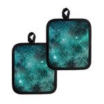 Teal Stardust Galaxy Space Print Pot Holders