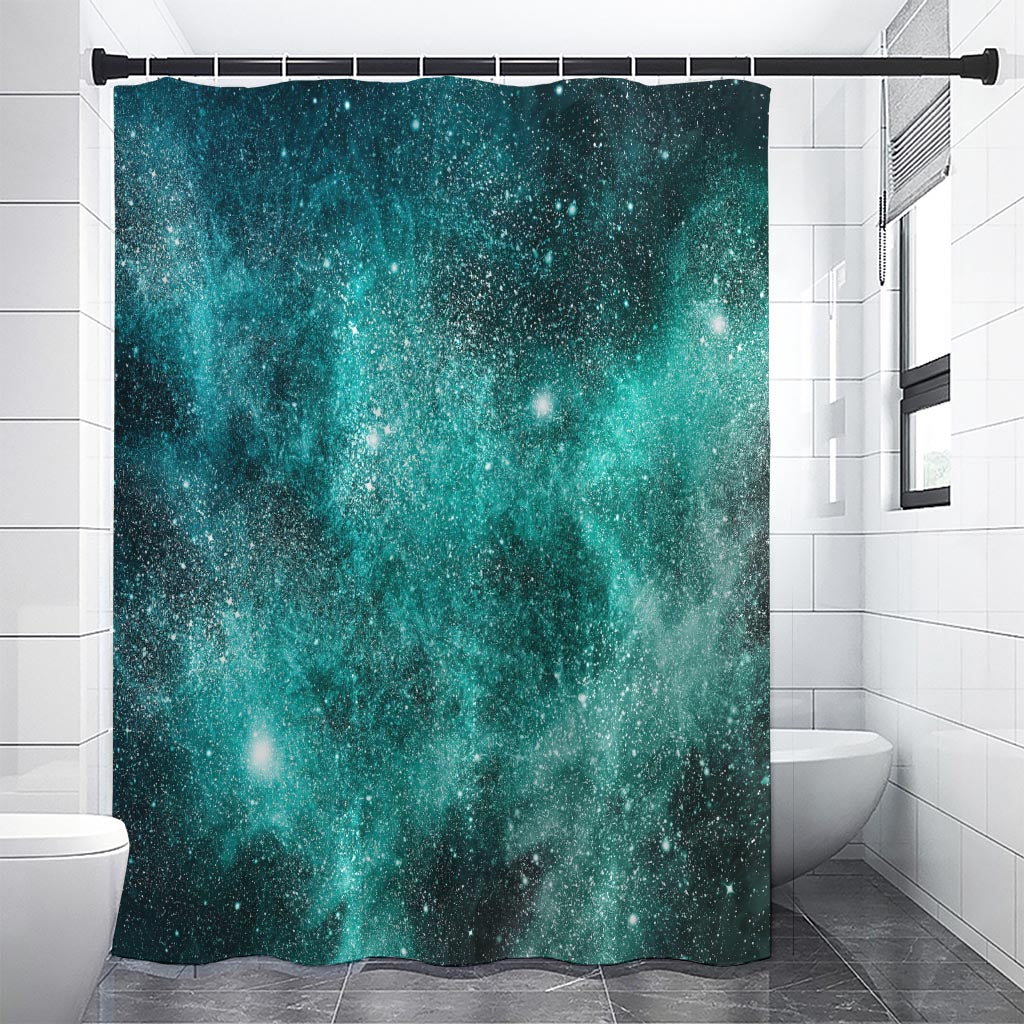 Teal Stardust Galaxy Space Print Premium Shower Curtain