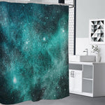 Teal Stardust Galaxy Space Print Premium Shower Curtain