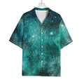 Teal Stardust Galaxy Space Print Rayon Hawaiian Shirt