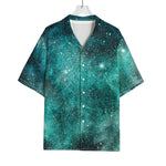 Teal Stardust Galaxy Space Print Rayon Hawaiian Shirt