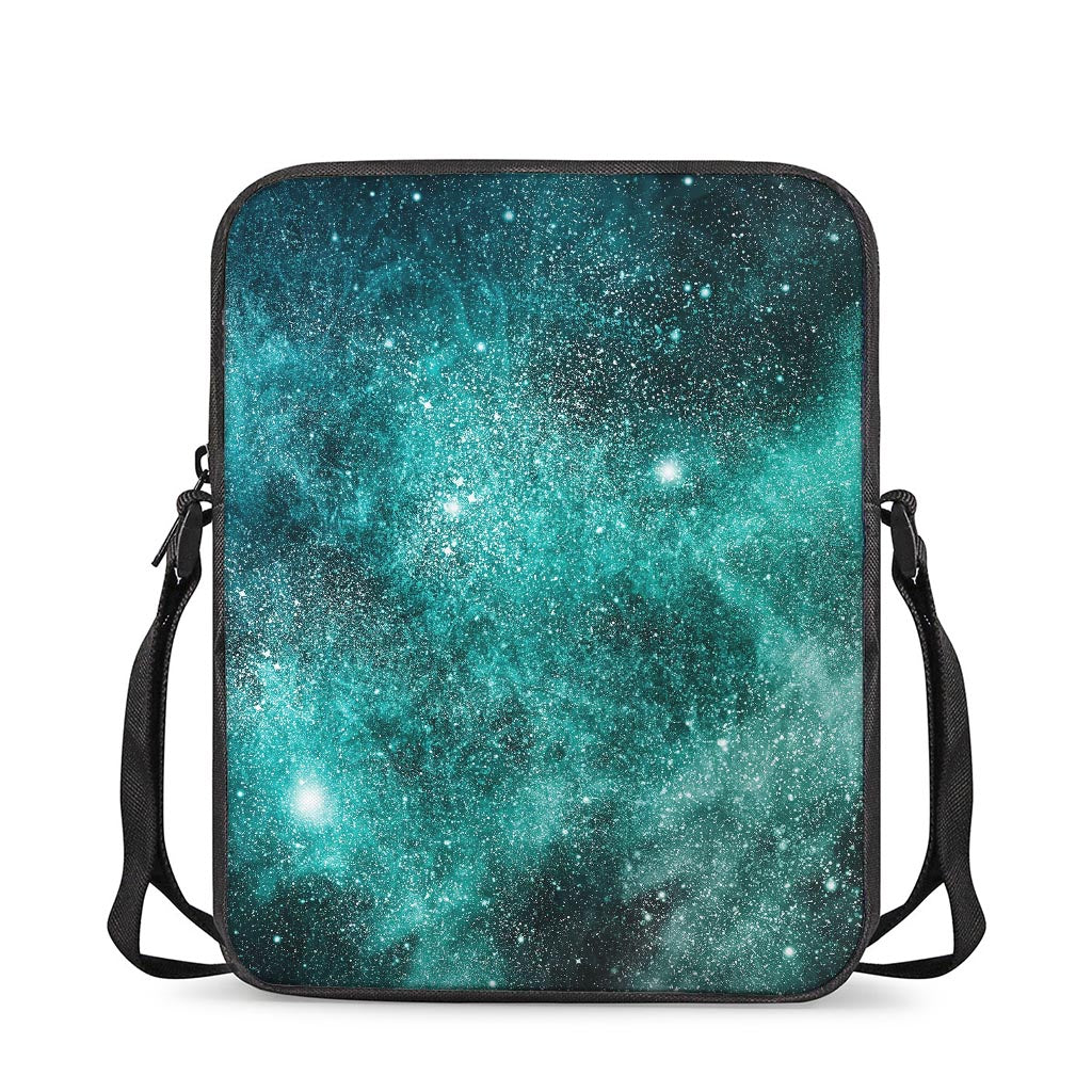 Teal Stardust Galaxy Space Print Rectangular Crossbody Bag