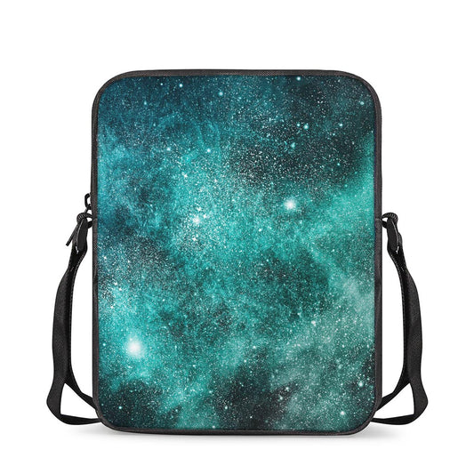 Teal Stardust Galaxy Space Print Rectangular Crossbody Bag