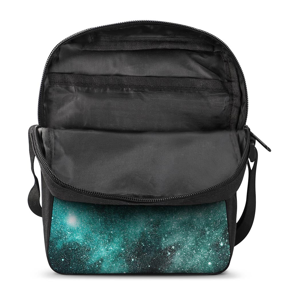 Teal Stardust Galaxy Space Print Rectangular Crossbody Bag