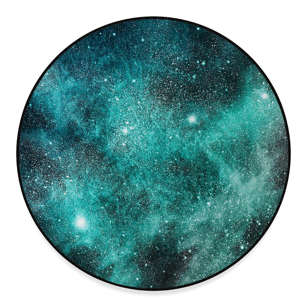 Teal Stardust Galaxy Space Print Round Floor Mat