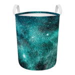 Teal Stardust Galaxy Space Print Round Laundry Basket