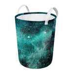 Teal Stardust Galaxy Space Print Round Laundry Basket