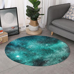 Teal Stardust Galaxy Space Print Round Rug