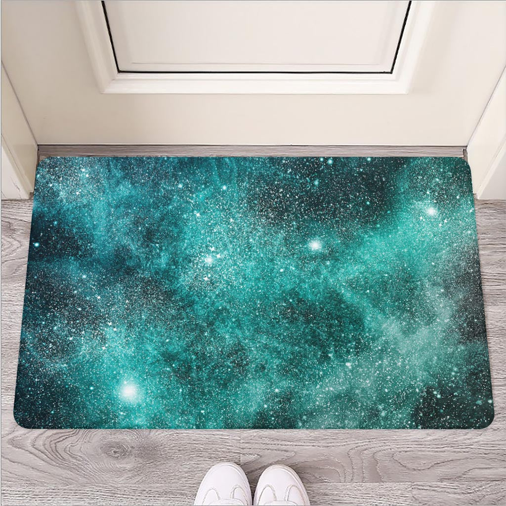 Teal Stardust Galaxy Space Print Rubber Doormat