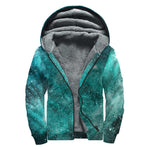 Teal Stardust Galaxy Space Print Sherpa Lined Zip Up Hoodie