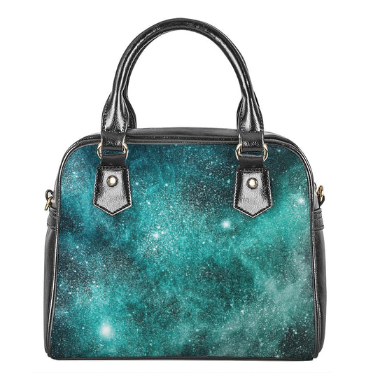 Teal Stardust Galaxy Space Print Shoulder Handbag