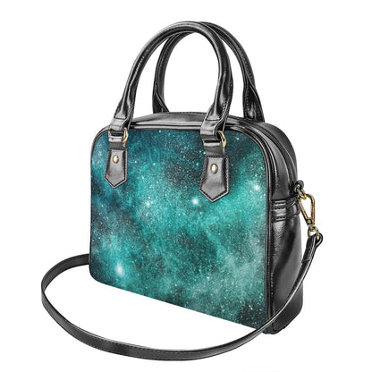Teal Stardust Galaxy Space Print Shoulder Handbag
