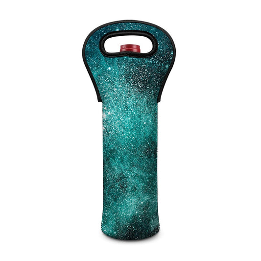 Teal Stardust Galaxy Space Print Single Neoprene Wine Tote