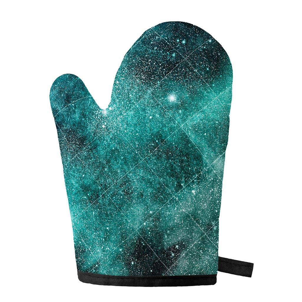 Teal Stardust Galaxy Space Print Single Oven Mitt