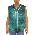 Teal Stardust Galaxy Space Print Sleeveless Baseball Jersey