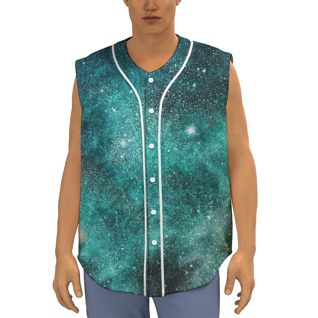 Teal Stardust Galaxy Space Print Sleeveless Baseball Jersey