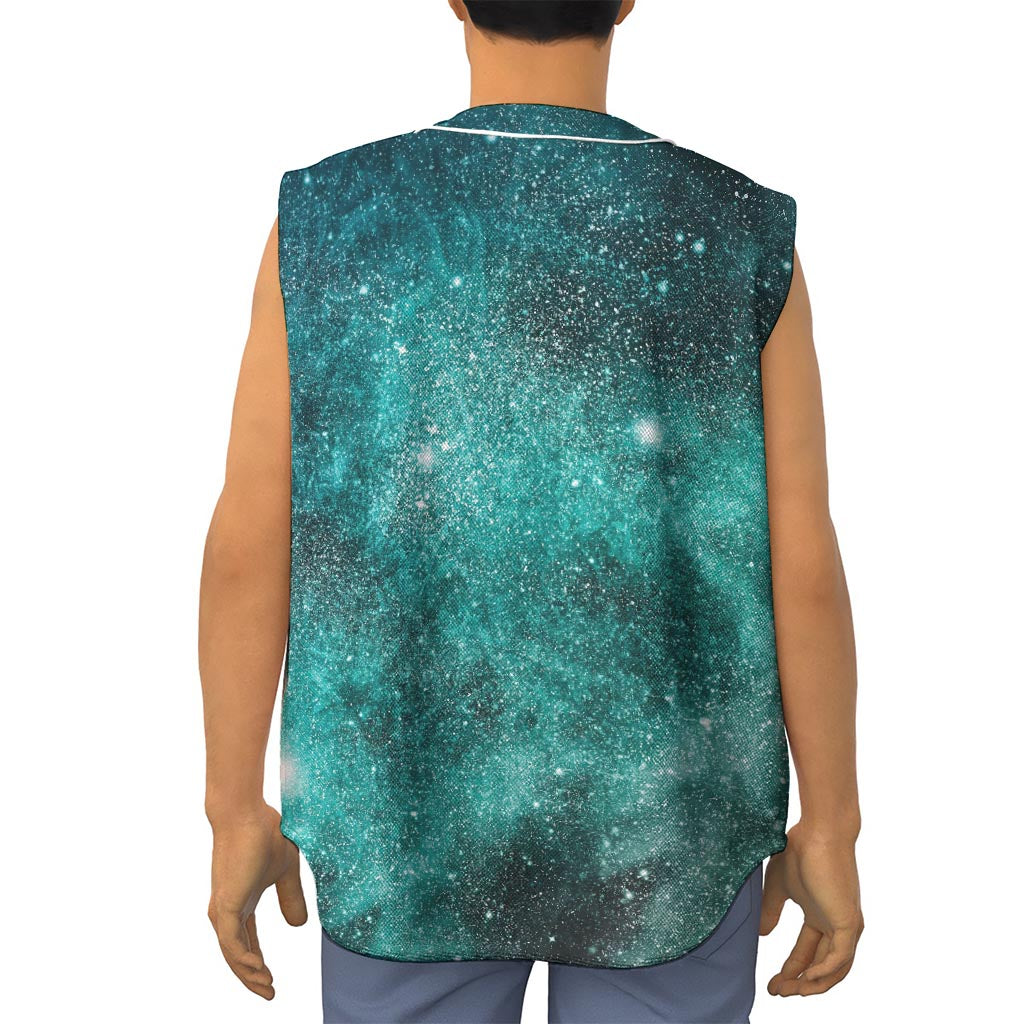 Teal Stardust Galaxy Space Print Sleeveless Baseball Jersey