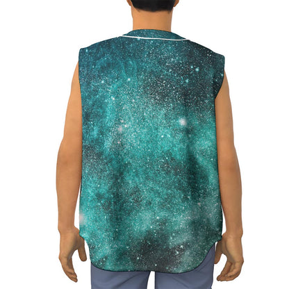 Teal Stardust Galaxy Space Print Sleeveless Baseball Jersey