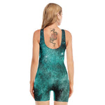 Teal Stardust Galaxy Space Print Sleeveless One Piece Swimsuit