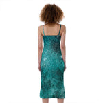 Teal Stardust Galaxy Space Print Slim Fit Midi Cami Dress
