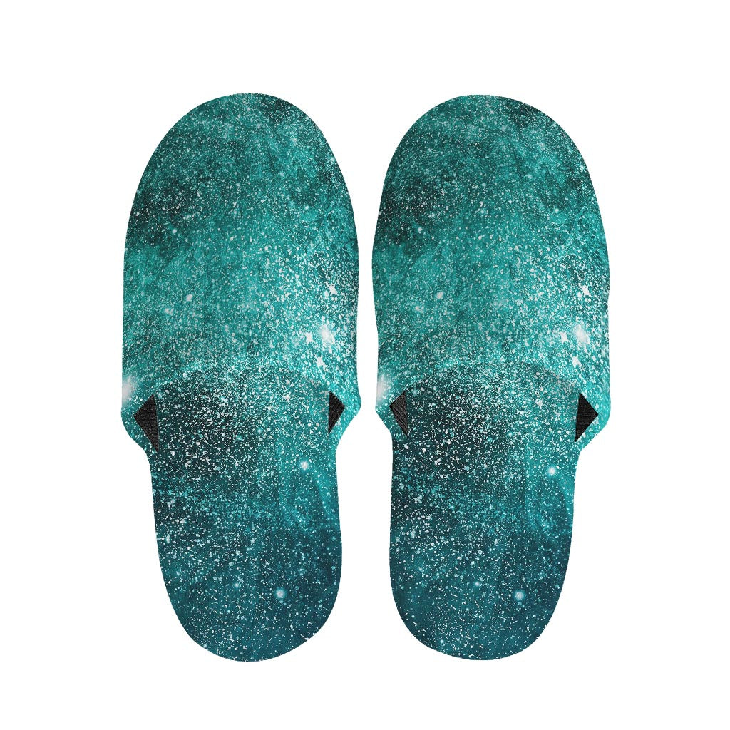 Teal Stardust Galaxy Space Print Slippers