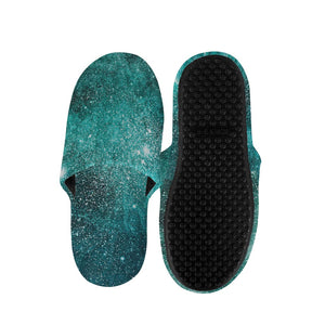 Teal Stardust Galaxy Space Print Slippers