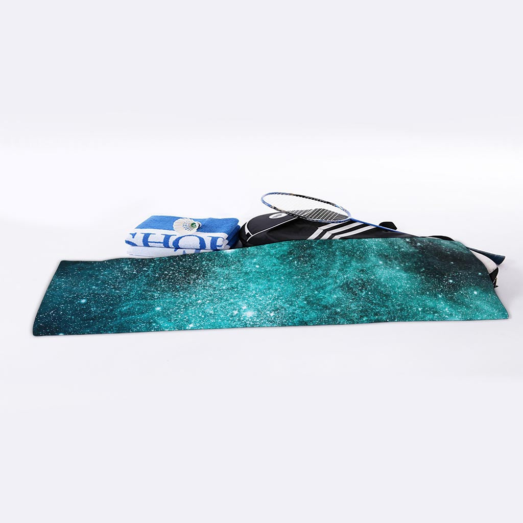 Teal Stardust Galaxy Space Print Sports Towel