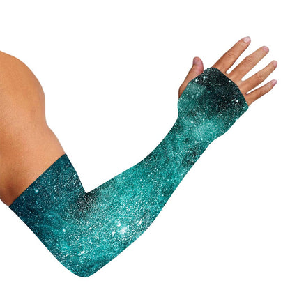 Teal Stardust Galaxy Space Print Sun Protection Arm Sleeves