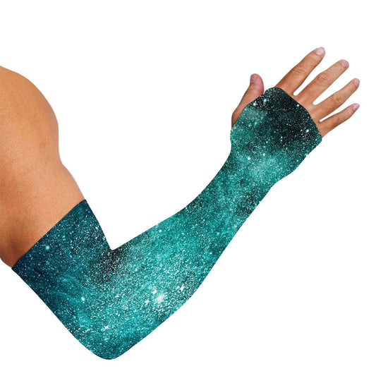 Teal Stardust Galaxy Space Print Sun Protection Arm Sleeves