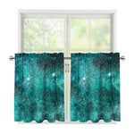 Teal Stardust Galaxy Space Print Tier Curtains
