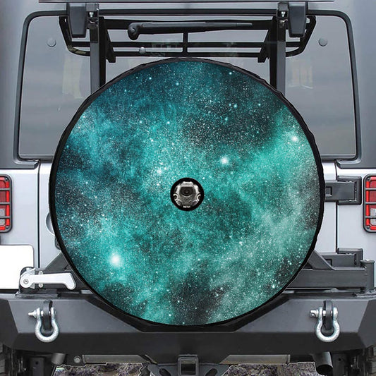 Teal Stardust Galaxy Space Print Tire Cover With Camera Hole