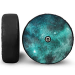 Teal Stardust Galaxy Space Print Tire Cover With Camera Hole
