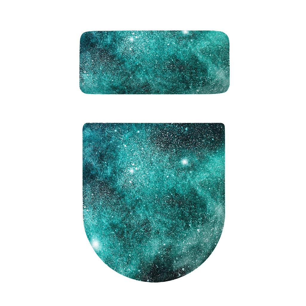 Teal Stardust Galaxy Space Print Toilet Lid And Tank Cover Set