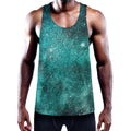 Teal Stardust Galaxy Space Print Men's Workout Tank Top