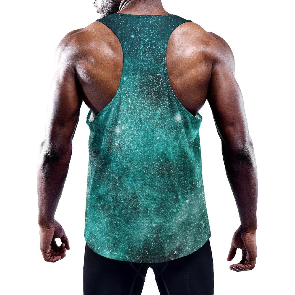 Teal Stardust Galaxy Space Print Training Tank Top