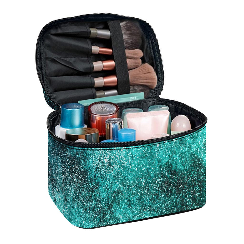 Teal Stardust Galaxy Space Print Travel Makeup Bag