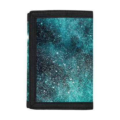 Teal Stardust Galaxy Space Print Trifold Wallet