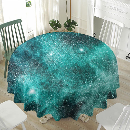 Teal Stardust Galaxy Space Print Waterproof Round Tablecloth