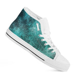 Teal Stardust Galaxy Space Print White High Top Sneakers