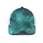 Teal Stardust Galaxy Space Print White Mesh Trucker Cap