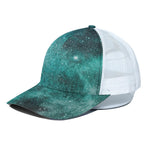 Teal Stardust Galaxy Space Print White Mesh Trucker Cap