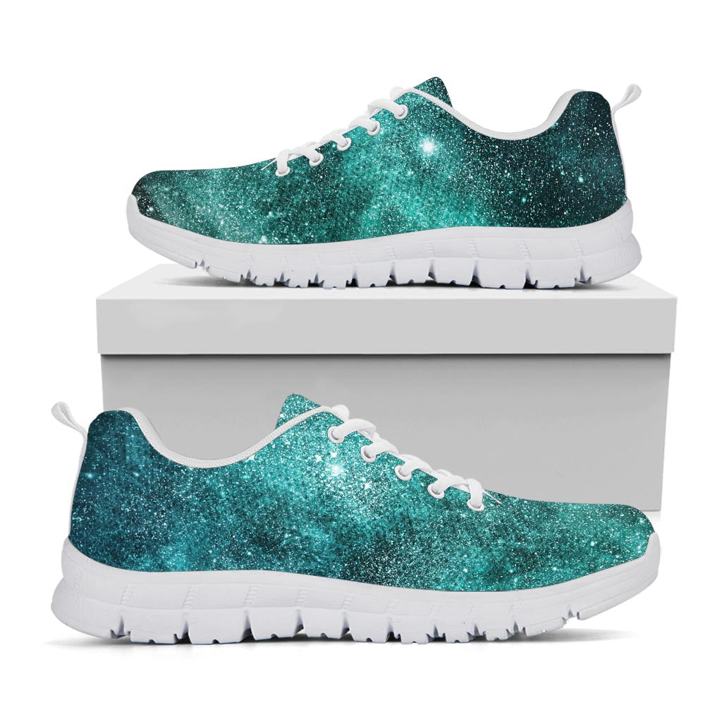 Teal Stardust Galaxy Space Print White Running Shoes