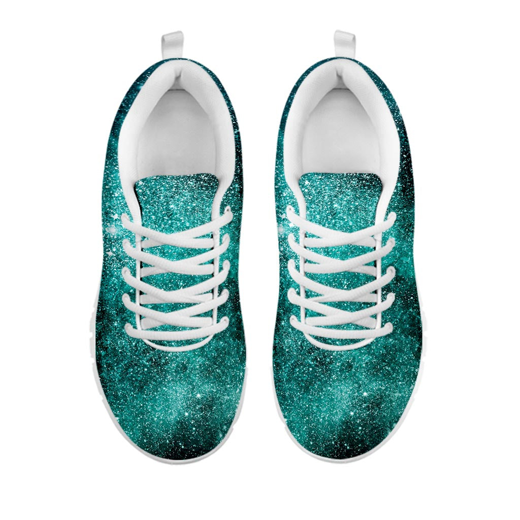 Teal Stardust Galaxy Space Print White Running Shoes