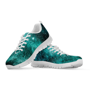 Teal Stardust Galaxy Space Print White Running Shoes