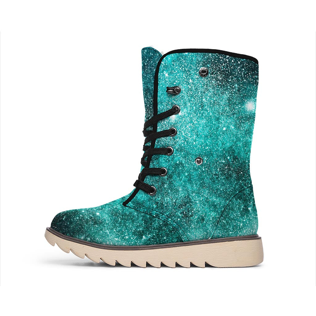 Teal Stardust Galaxy Space Print Winter Boots