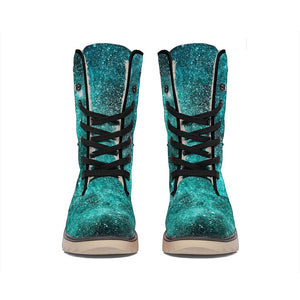 Teal Stardust Galaxy Space Print Winter Boots