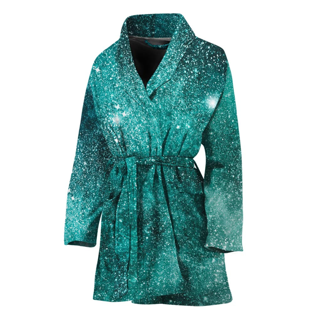 Teal Stardust Galaxy Space Print Women's Bathrobe