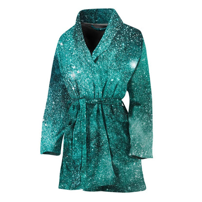 Teal Stardust Galaxy Space Print Women's Bathrobe