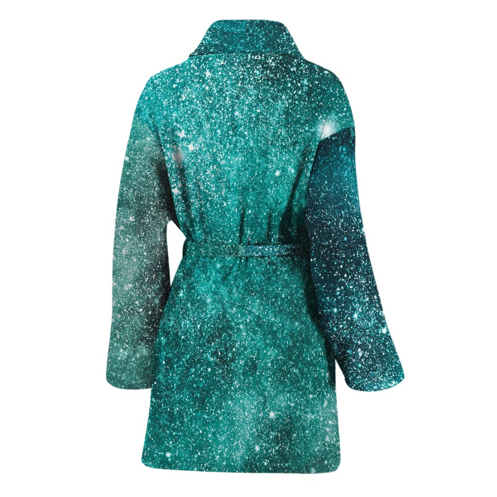 Teal Stardust Galaxy Space Print Women's Bathrobe